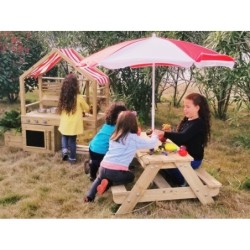 CLASSIC WORLD EDU puinen piknikpöytä sateenvarjolla